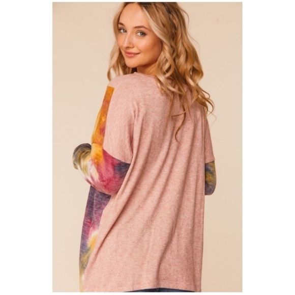 Two Tone Tie Dye Ashley Knit Lightweight Color Block Sweater - Picture 4 of 12